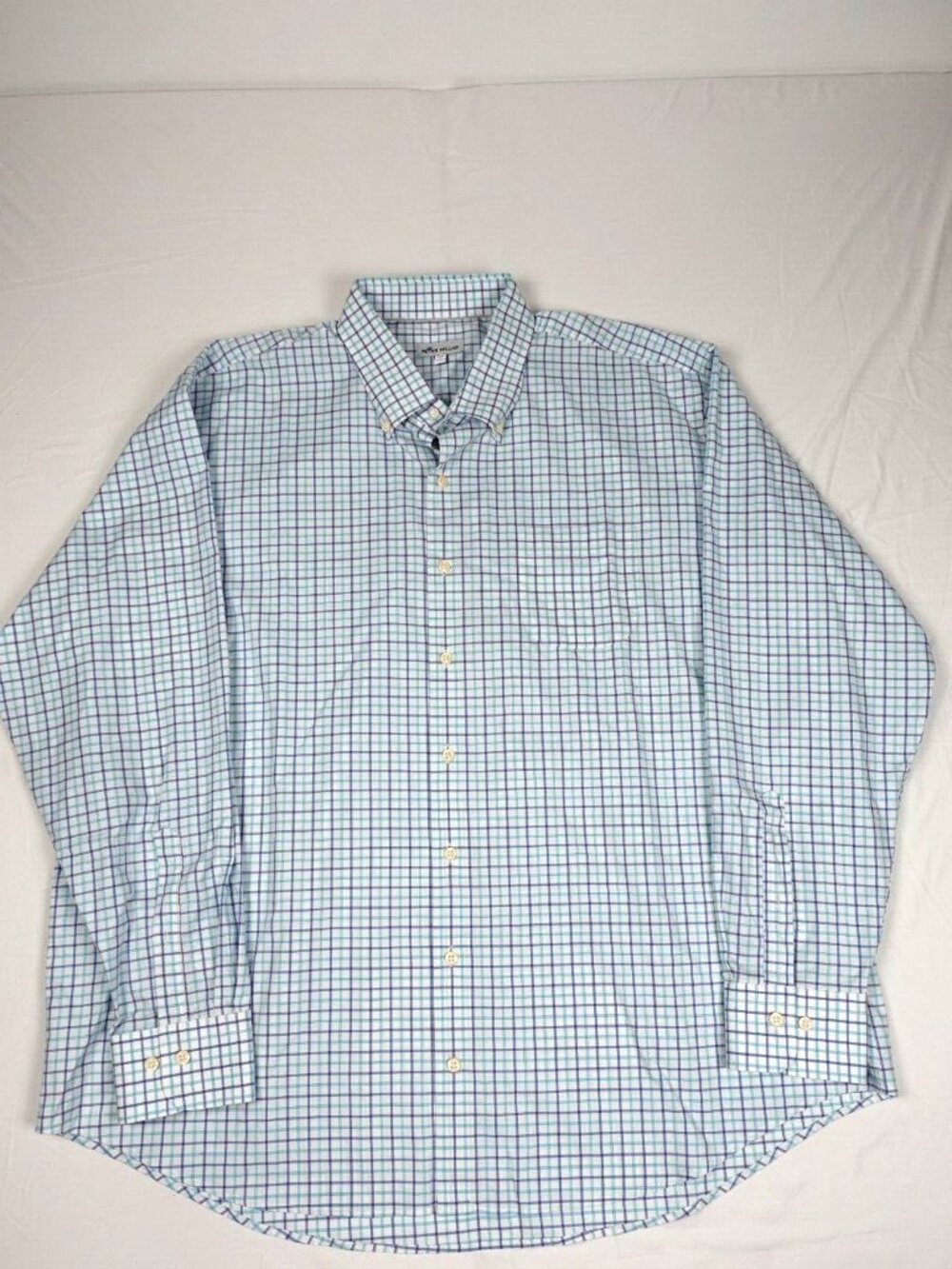 Peter Millar Dress Shirt Adult XXL Casual Button Up Plaid Blue Men's